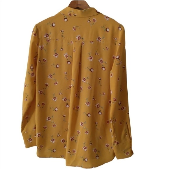 Elodie Mustard Floral Long Sleeve Blouse Front Flap Pockets Sz XL - Picture 6 of 10